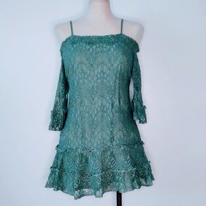 Green Lace Off the Shoulder Dress w Sleeves